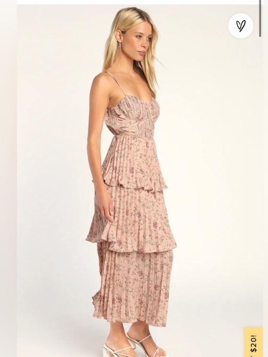 Lulus Dresses & Skirts - Lulu's Cascading Crush Pink Floral Print Tiered Bustier Midi Dress